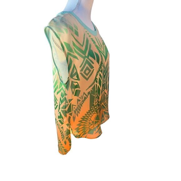 Love  marks Aztec bright colored sleeveles sheer blouse hi low hem - Picture 8 of 9
